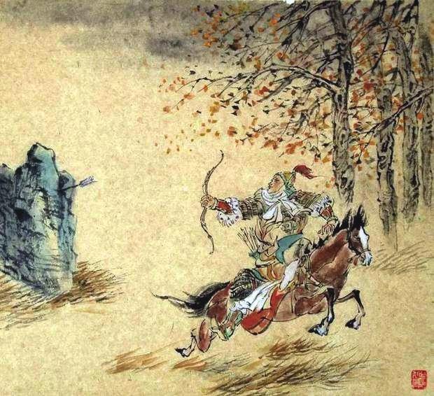 “林暗草驚風，將軍夜引弓。”畫作